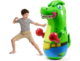 SYNCFUN Bokszak voor kinderen, opblaasbare dinosaurus Bopper 117 cm, vrijstaande bokszak, fitness bokszak stuiteren terug karate geschenken voor jongens en meisjes, zware bokszak voor het oefenen van