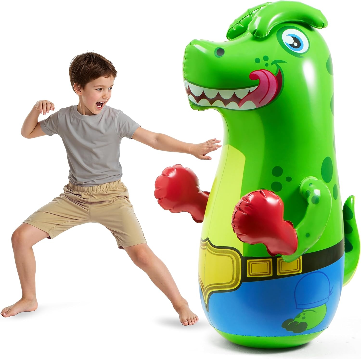 SYNCFUN Bokszak voor kinderen, opblaasbare dinosaurus Bopper 117 cm, vrijstaande bokszak, fitness bokszak stuiteren terug karate geschenken voor jongens en meisjes, zware bokszak voor het oefenen van