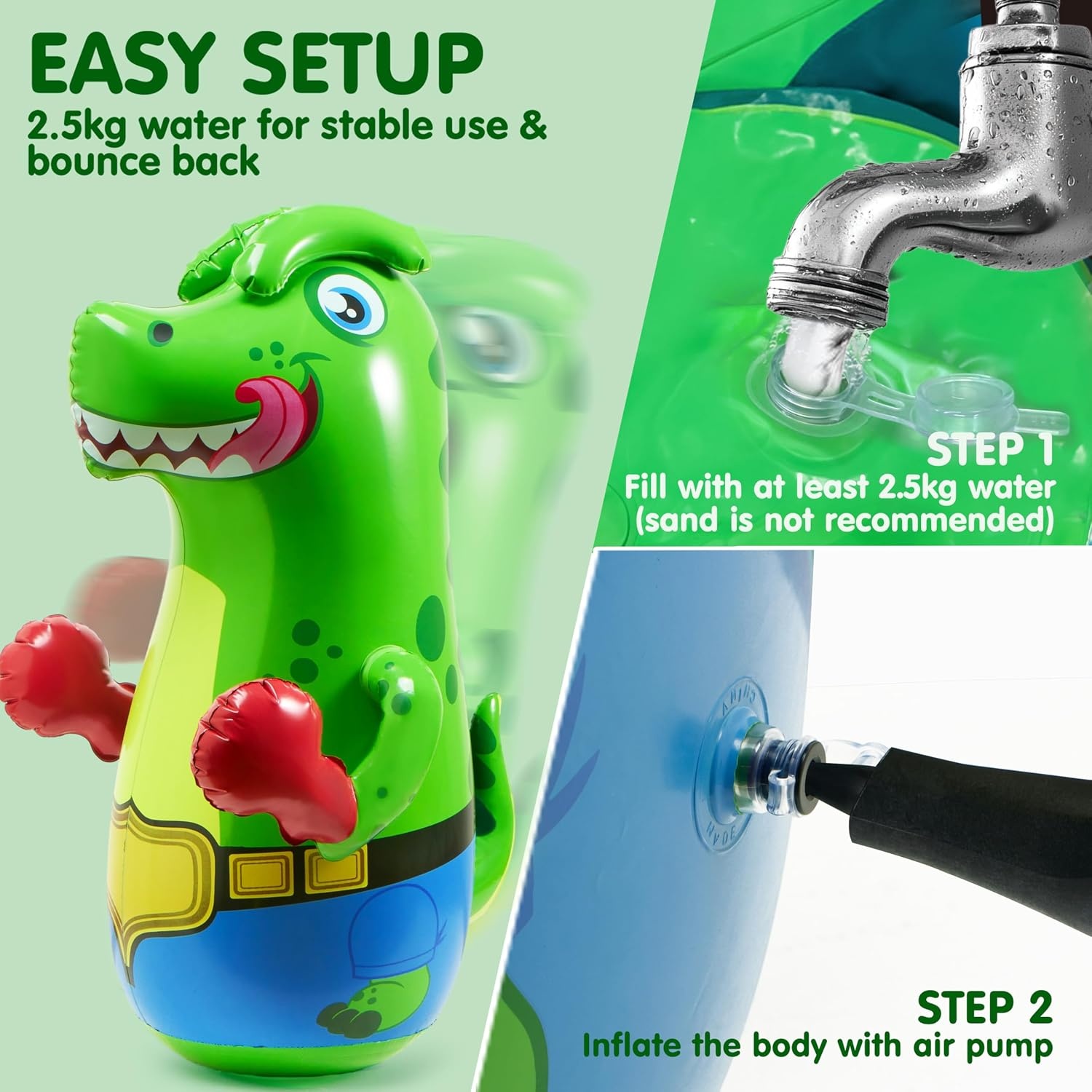 SYNCFUN Bokszak voor kinderen, opblaasbare dinosaurus Bopper 117 cm, vrijstaande bokszak, fitness bokszak stuiteren terug karate geschenken voor jongens en meisjes, zware bokszak voor het oefenen van