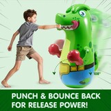 SYNCFUN Bokszak voor kinderen, opblaasbare dinosaurus Bopper 117 cm, vrijstaande bokszak, fitness bokszak stuiteren terug karate geschenken voor jongens en meisjes, zware bokszak voor het oefenen van