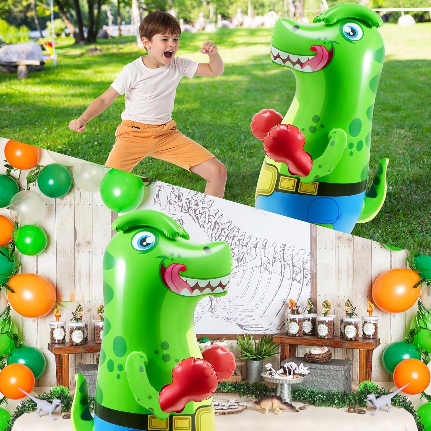 SYNCFUN Bokszak voor kinderen, opblaasbare dinosaurus Bopper 117 cm, vrijstaande bokszak, fitness bokszak stuiteren terug karate geschenken voor jongens en meisjes, zware bokszak voor het oefenen van