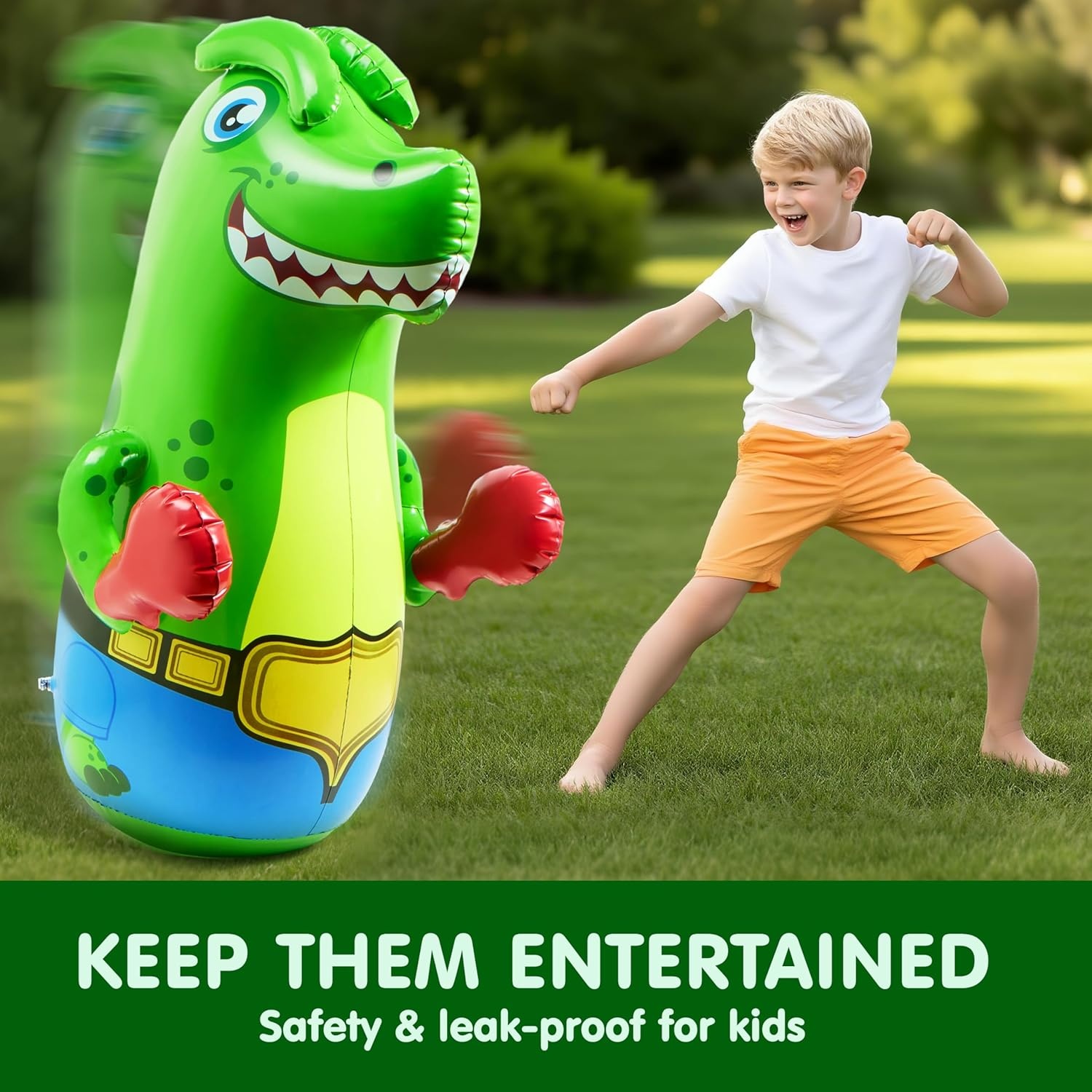 SYNCFUN Bokszak voor kinderen, opblaasbare dinosaurus Bopper 117 cm, vrijstaande bokszak, fitness bokszak stuiteren terug karate geschenken voor jongens en meisjes, zware bokszak voor het oefenen van