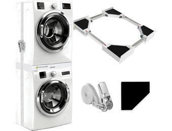 NIUXX Universele set voor wasmachine en droger met rateltouw, universeel tussenframe voor wasmachine en droger, verstelbare maat (46-66 cm) - Maat Kit de apilamiento de tamaño ajustable