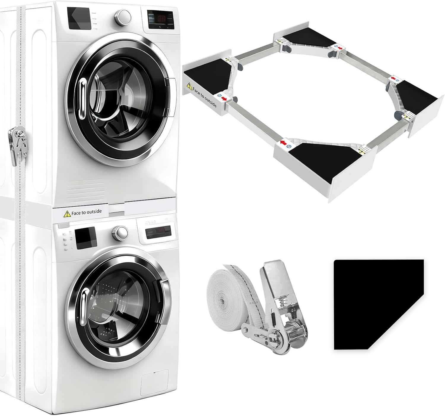 NIUXX Universele set voor wasmachine en droger met rateltouw, universeel tussenframe voor wasmachine en droger, verstelbare maat (46-66 cm) - Maat Kit de apilamiento de tamaño ajustable