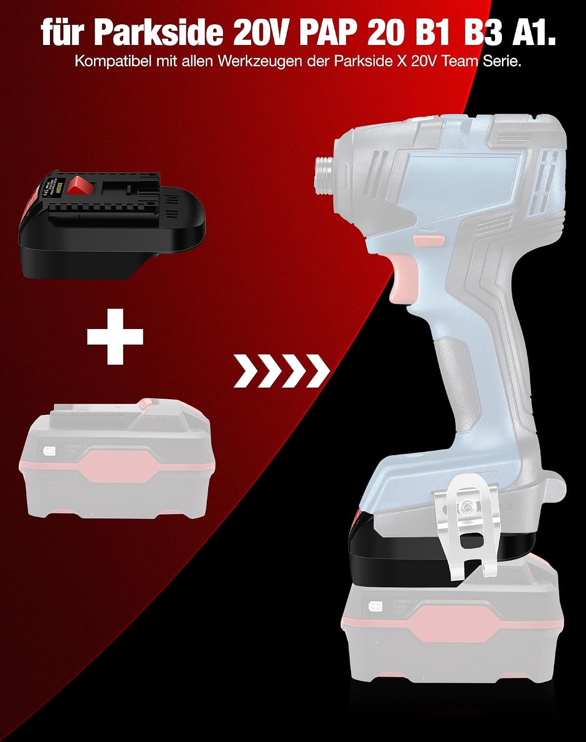 Accu Adapter voor Parkside 20V naar Bosch GBA 18V Gereedschap - Zwart