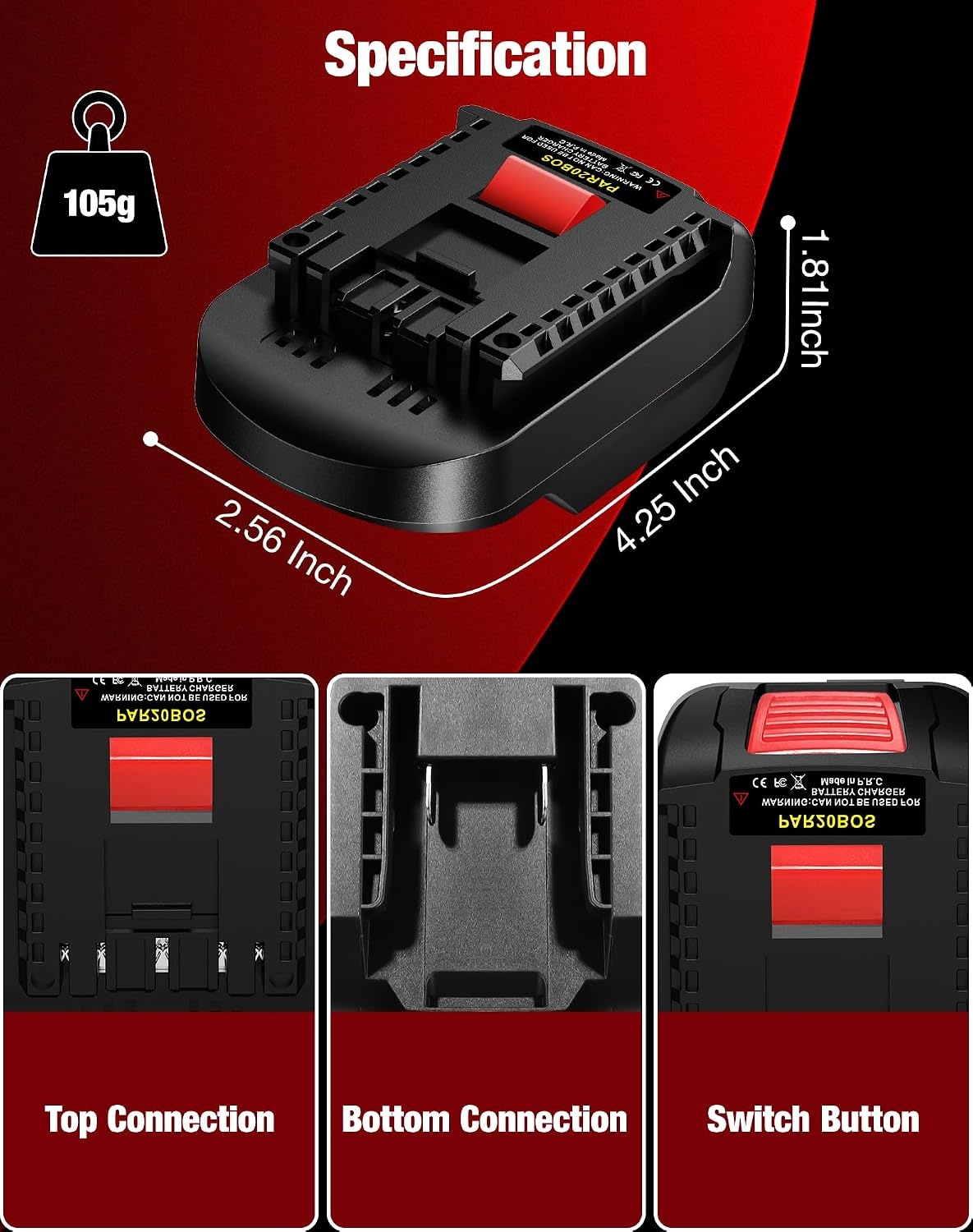 Accu Adapter voor Parkside 20V naar Bosch GBA 18V Gereedschap - Zwart