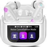 Thunelec Touchscreen Bluetooth hoofdtelefoon, in-ear hoofdtelefoon, draadloze Bluetooth 5.4 met ANC + ENC ruisonderdrukkende microfoon, 48 uur diepe bas, wit