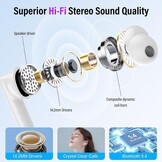 Thunelec Touchscreen Bluetooth hoofdtelefoon, in-ear hoofdtelefoon, draadloze Bluetooth 5.4 met ANC + ENC ruisonderdrukkende microfoon, 48 uur diepe bas, wit