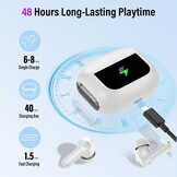 Thunelec Touchscreen Bluetooth hoofdtelefoon, in-ear hoofdtelefoon, draadloze Bluetooth 5.4 met ANC + ENC ruisonderdrukkende microfoon, 48 uur diepe bas, wit