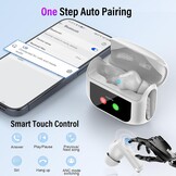 Thunelec Touchscreen Bluetooth hoofdtelefoon, in-ear hoofdtelefoon, draadloze Bluetooth 5.4 met ANC + ENC ruisonderdrukkende microfoon, 48 uur diepe bas, wit