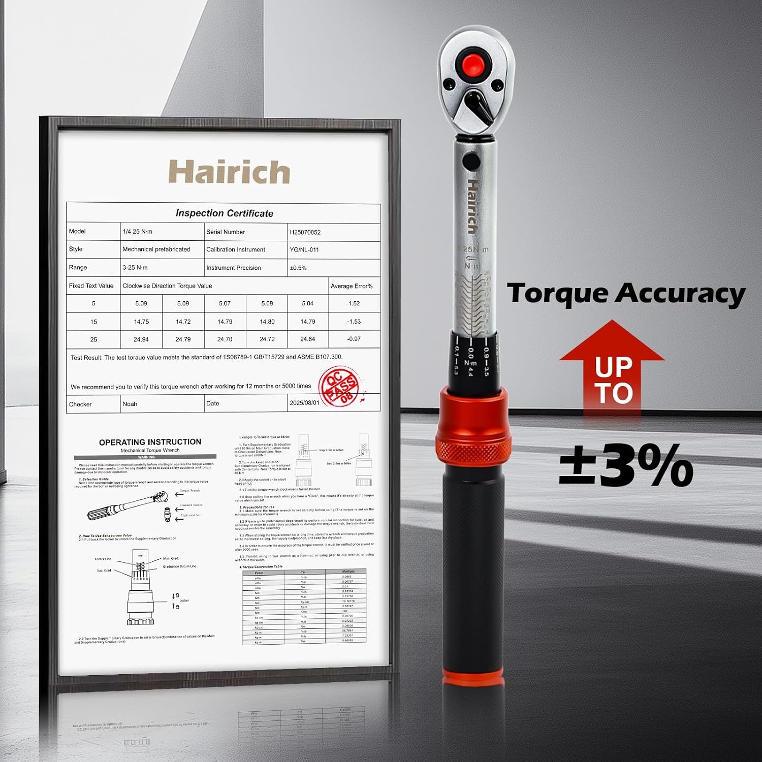 Hairich Momentsleutelset 3-delig | 1/4 inch + 3/8 inch + 1/2 inch | 3-25 Nm, 5-60 Nm, 20-230 Nm | ± 3% nauwkeurigheid | 72-tanden ratelkop | professionele torque wrench voor fiets, auto en motorfiets