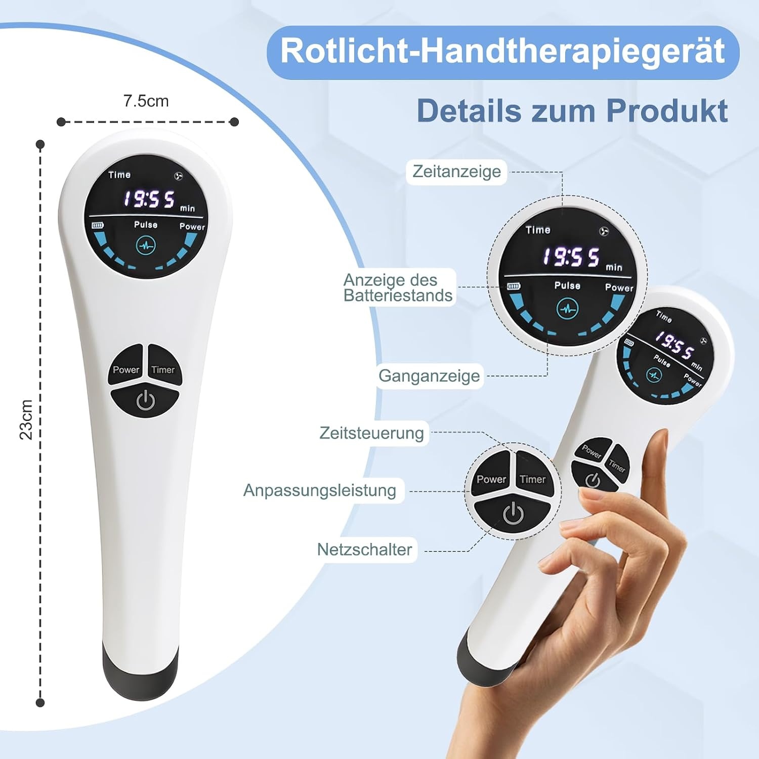 Cold Red Light Apparaat Handheld 650 & 808 nm 5-30 minuten behandelapparaat, inclusief houder en glas