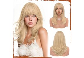 Lange Lichtblonde Pruik 50cm met Pony en Laagjes - Synthetisch Haar (32% Korting)