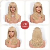 Sofeiyan Lang Glad Haarstuk met Pony, 50 cm Lichtblond Pruik met Laagjeseffect, Pruiken van Natuurlijk Kunsthaar voor Vrouwen, Geschikt voor Dagelijks, Feestjes en Cosplay - Maat 50 cm