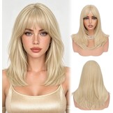 Sofeiyan Lang Glad Haarstuk met Pony, 50 cm Lichtblond Pruik met Laagjeseffect, Pruiken van Natuurlijk Kunsthaar voor Vrouwen, Geschikt voor Dagelijks, Feestjes en Cosplay - Maat 50 cm