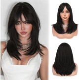Sofeiyan Lang Glad Haarstuk met Pony, 50 cm Lichtblond Pruik met Laagjeseffect, Pruiken van Natuurlijk Kunsthaar voor Vrouwen, Geschikt voor Dagelijks, Feestjes en Cosplay - Maat 50 cm