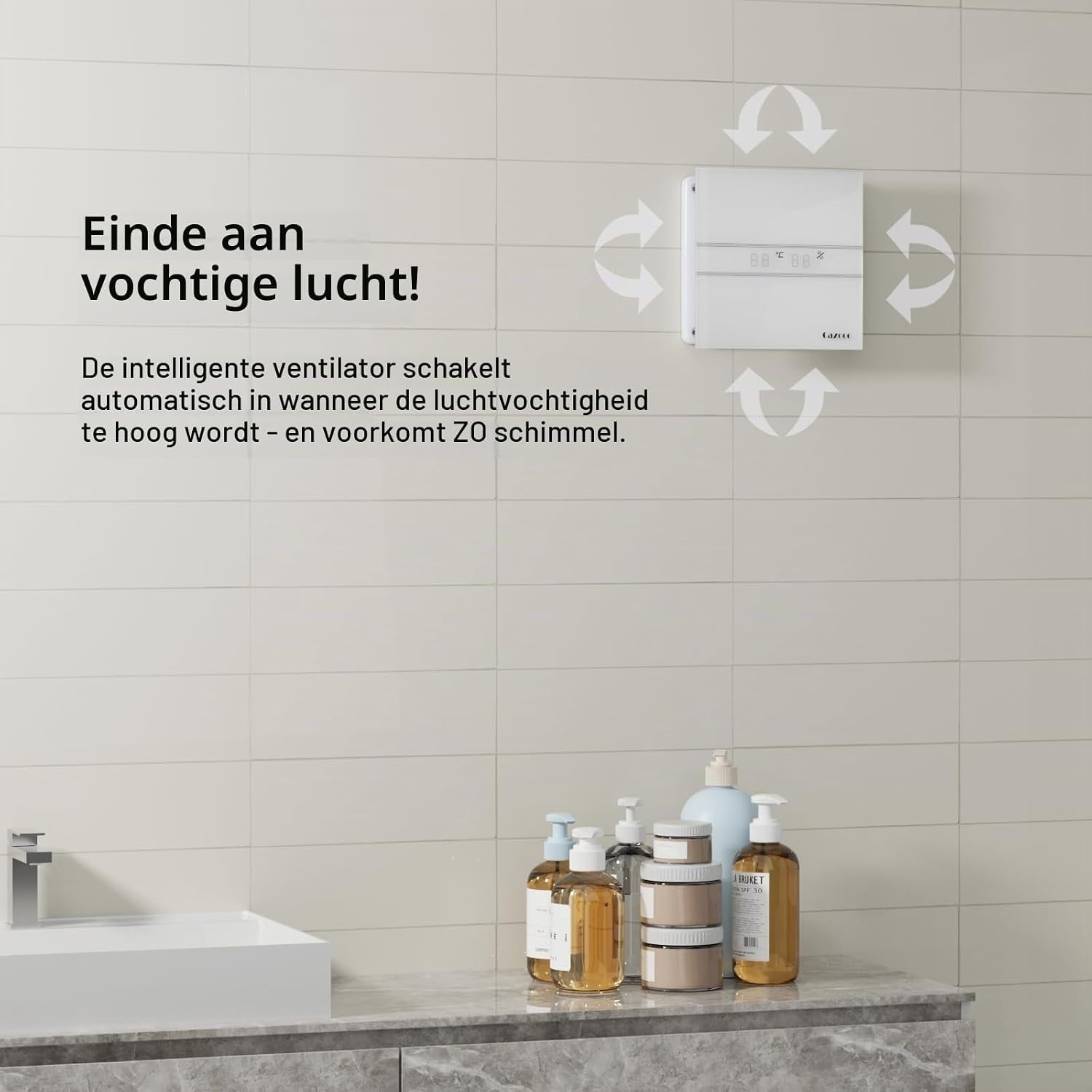 Badkamerventilator met vochtsensor 100 mm, automatische badkamerventilator met nalooptimer, stil 31 dB, 115 m³/h, voor montage aan de muur en raam, wit