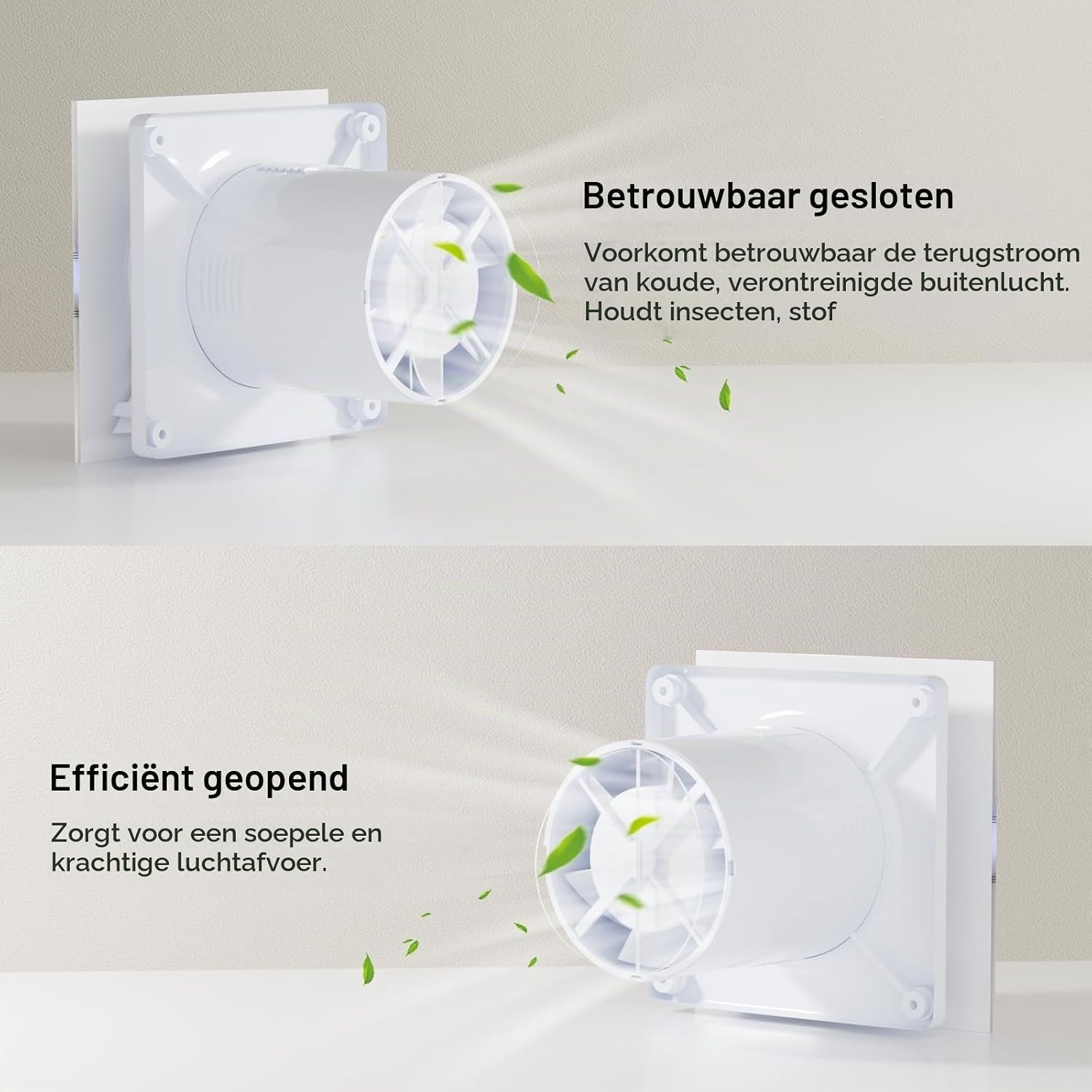 Badkamerventilator met vochtsensor 100 mm, automatische badkamerventilator met nalooptimer, stil 31 dB, 115 m³/h, voor montage aan de muur en raam, wit