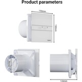 Badkamerventilator met vochtsensor 100 mm, automatische badkamerventilator met nalooptimer, stil 31 dB, 115 m³/h, voor montage aan de muur en raam, wit