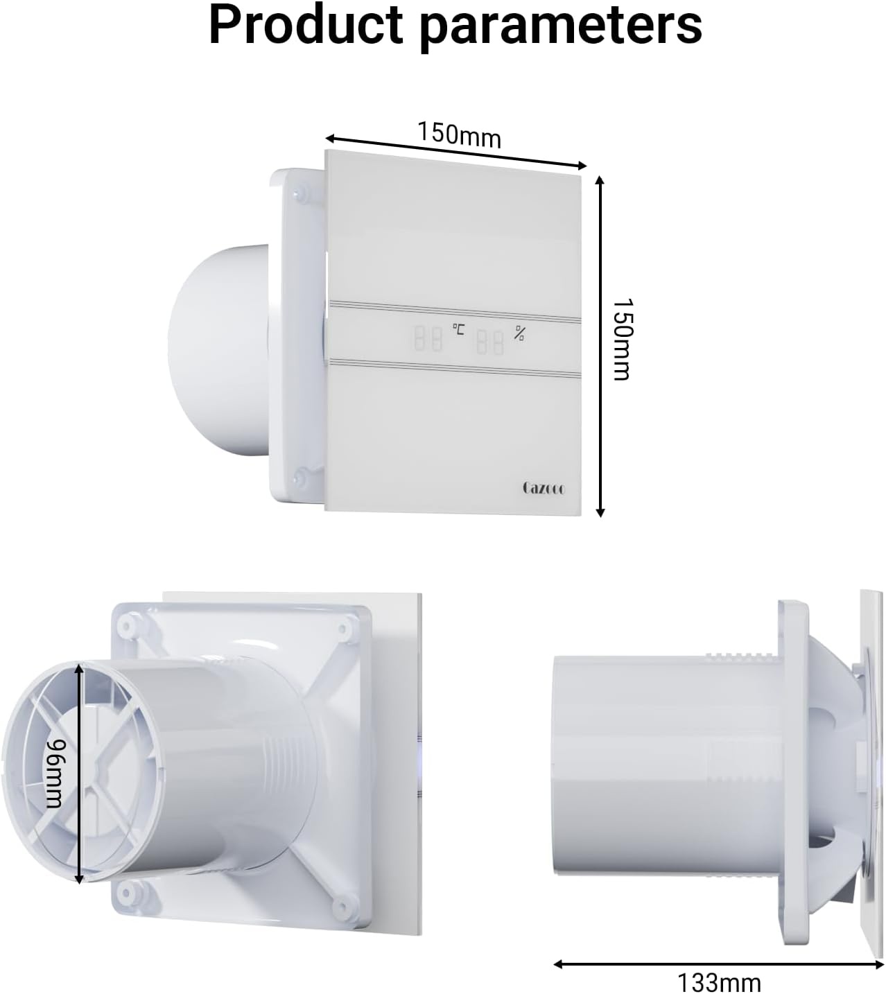Badkamerventilator met vochtsensor 100 mm, automatische badkamerventilator met nalooptimer, stil 31 dB, 115 m³/h, voor montage aan de muur en raam, wit