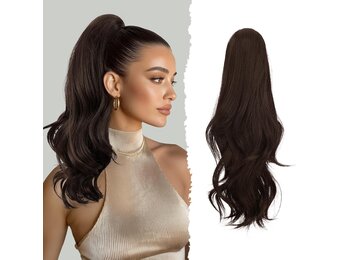 Sofeiyan Lange Golvende Paardenstaart met Clip, Dual-Use Ontwerp Paardenstaartverlenging, 41 cm Synthetische Claw Clip in Haarverlenging Vlecht voor Vrouwen, Donkerbruin
