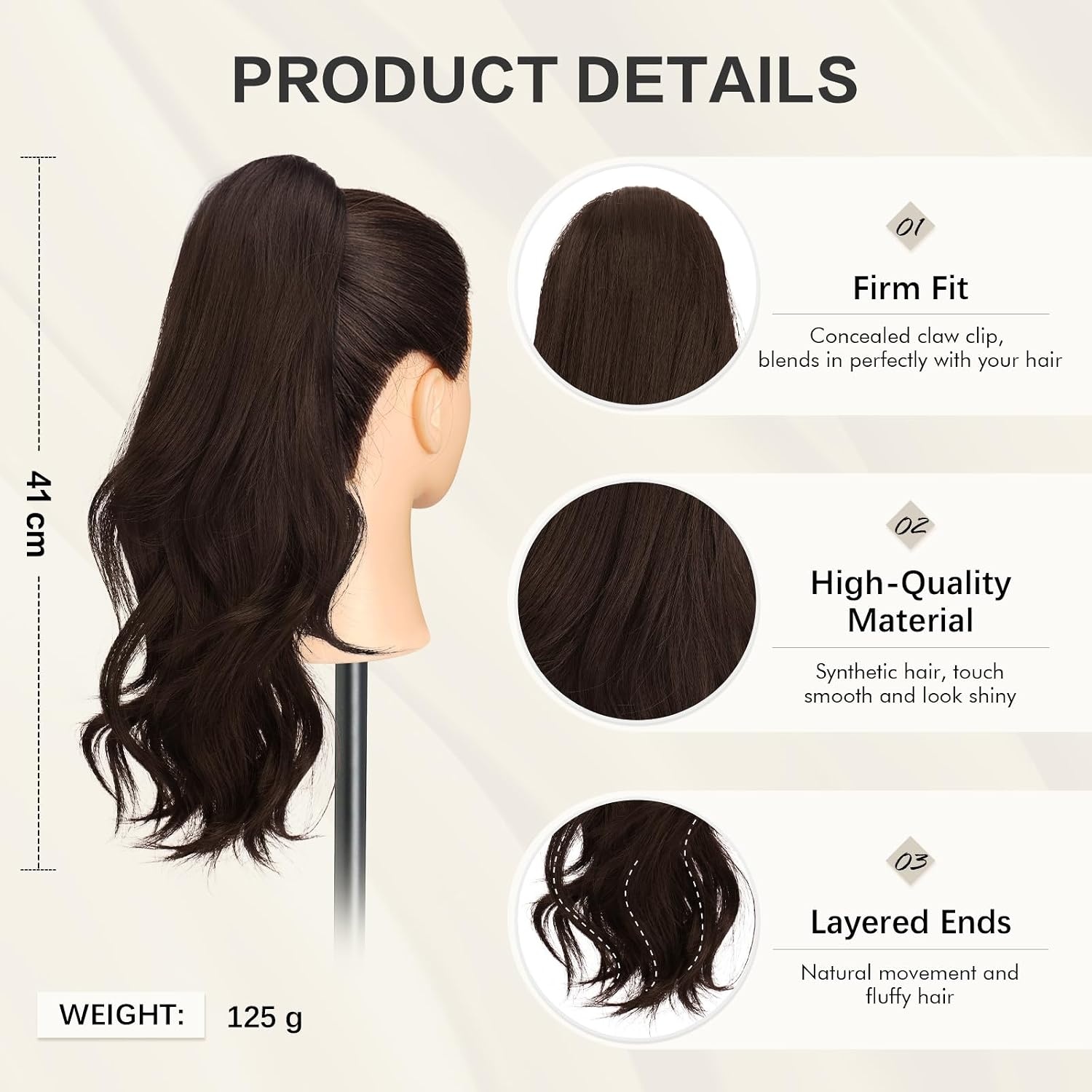 Sofeiyan Lange Golvende Paardenstaart met Clip, Dual-Use Ontwerp Paardenstaartverlenging, 41 cm Synthetische Claw Clip in Haarverlenging Vlecht voor Vrouwen, Donkerbruin