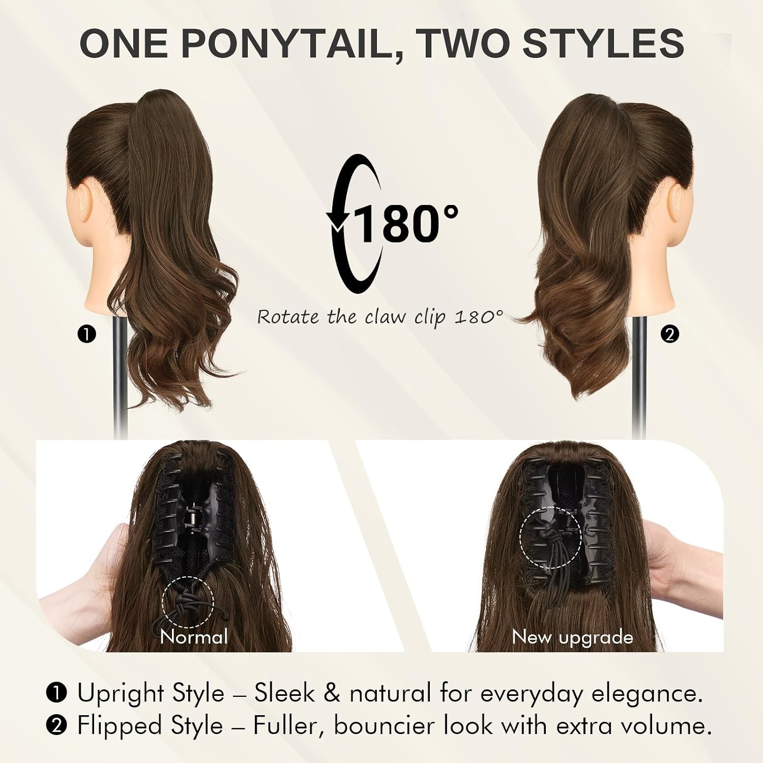 Sofeiyan Lange Golvende Paardenstaart met Clip, Dual-Use Ontwerp Paardenstaartverlenging, 41 cm Synthetische Claw Clip in Haarverlenging Vlecht voor Vrouwen, Donkerbruin