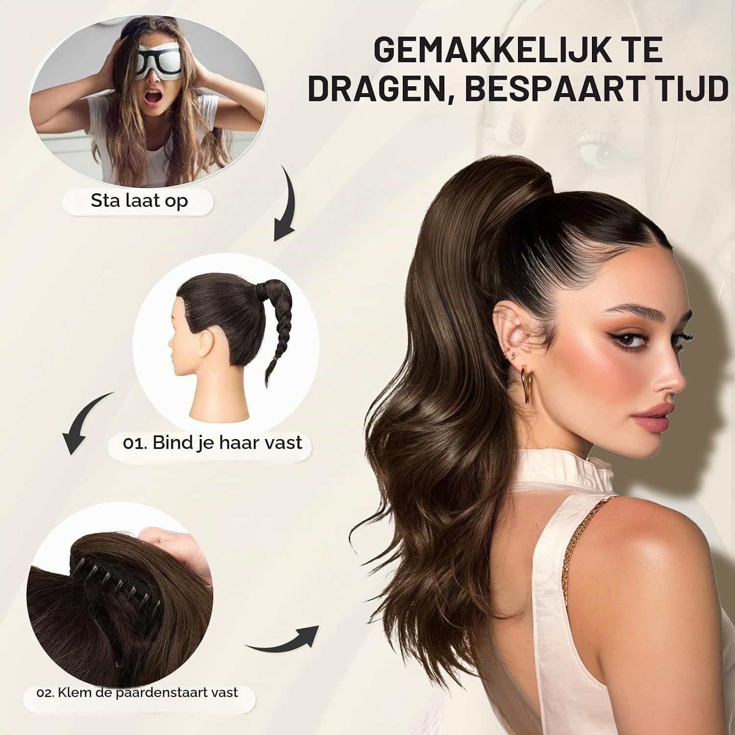 Sofeiyan Lange Golvende Paardenstaart met Clip, Dual-Use Ontwerp Paardenstaartverlenging, 41 cm Synthetische Claw Clip in Haarverlenging Vlecht voor Vrouwen, Donkerbruin