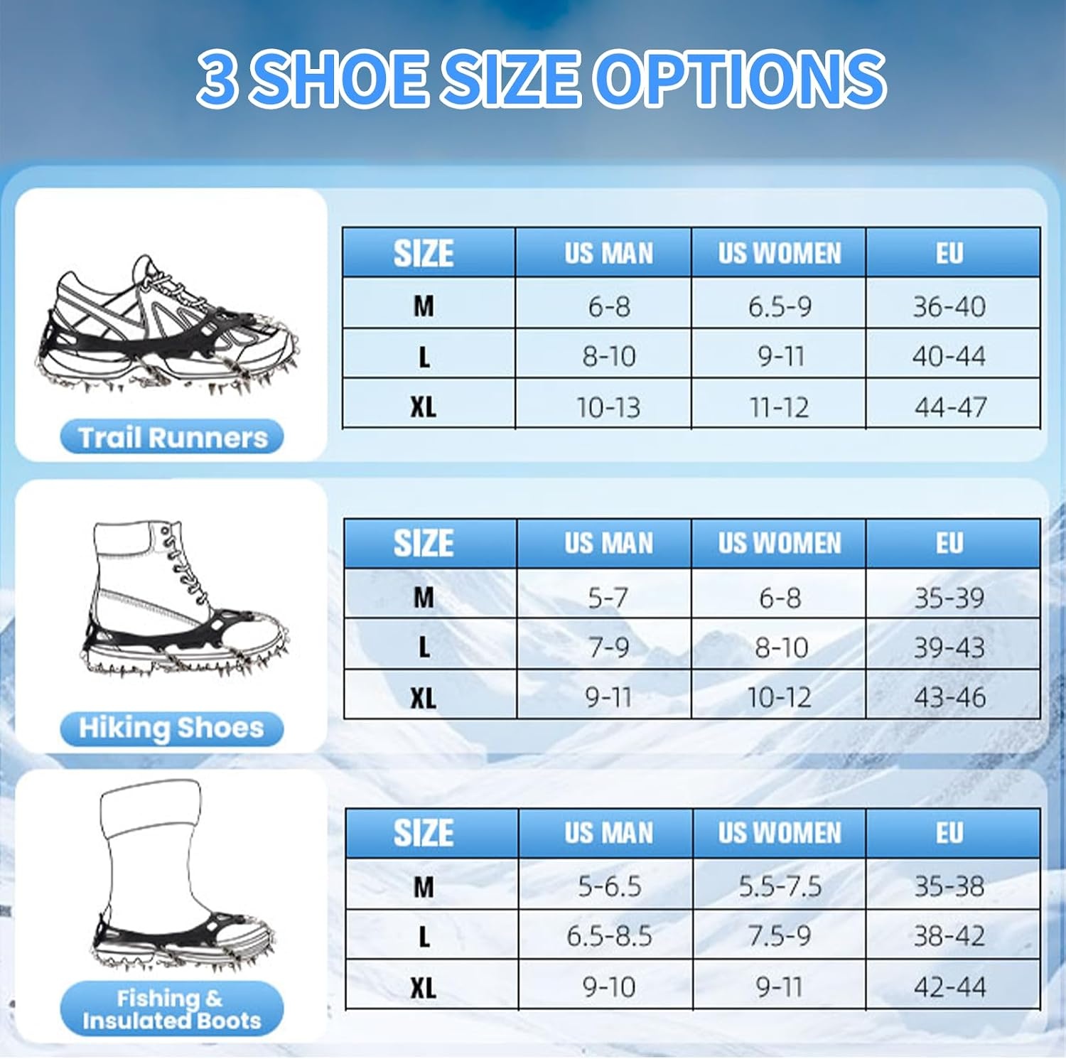 PICKBEAU Antislip Stijgijzers met 32 RVS Spikes - Maat M - Zwart