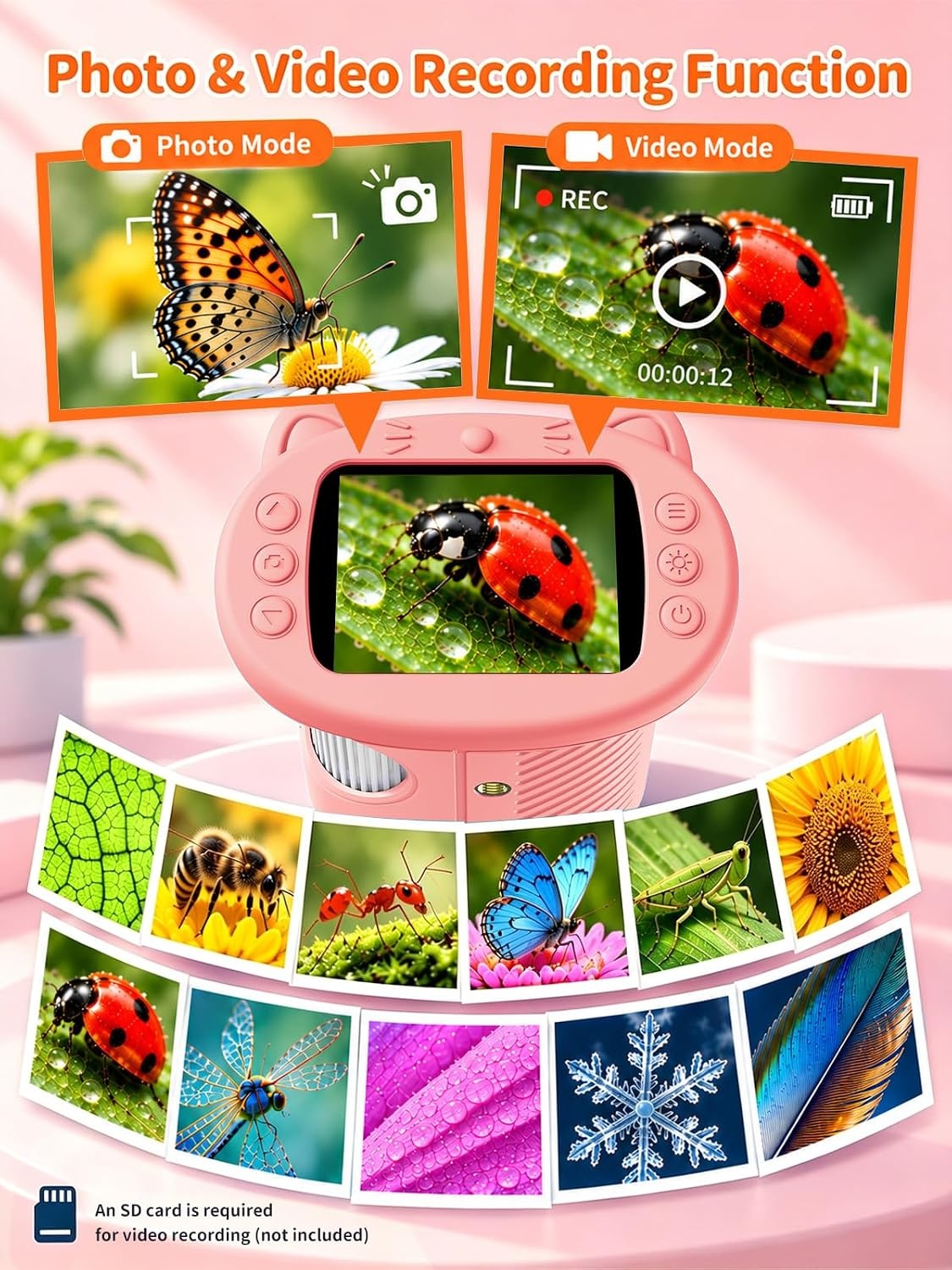 Digitale Microscoop voor Kinderen - 1000x Vergroting - 2.4 inch Scherm - Roze