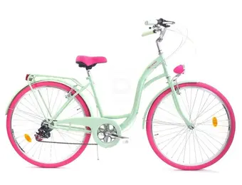 Meisjesfiets 26 inch 7 Shimano versnellingen 17 inch stalen frame mintgroen roze