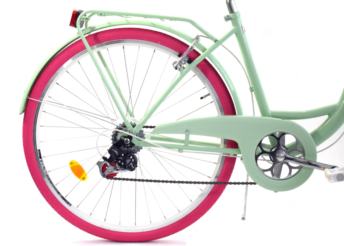 Meisjesfiets 26 inch 7 Shimano versnellingen 17 inch stalen frame mintgroen roze