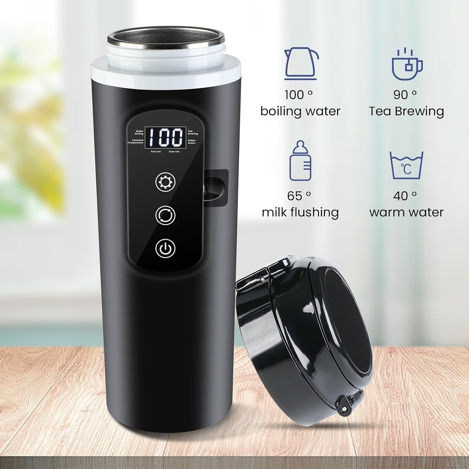Auto Waterkoker Reismok 400ml 12V-24V 80W | RVS BPA-vrij | Lekvrij Anti-mors deksel | tot 100°C