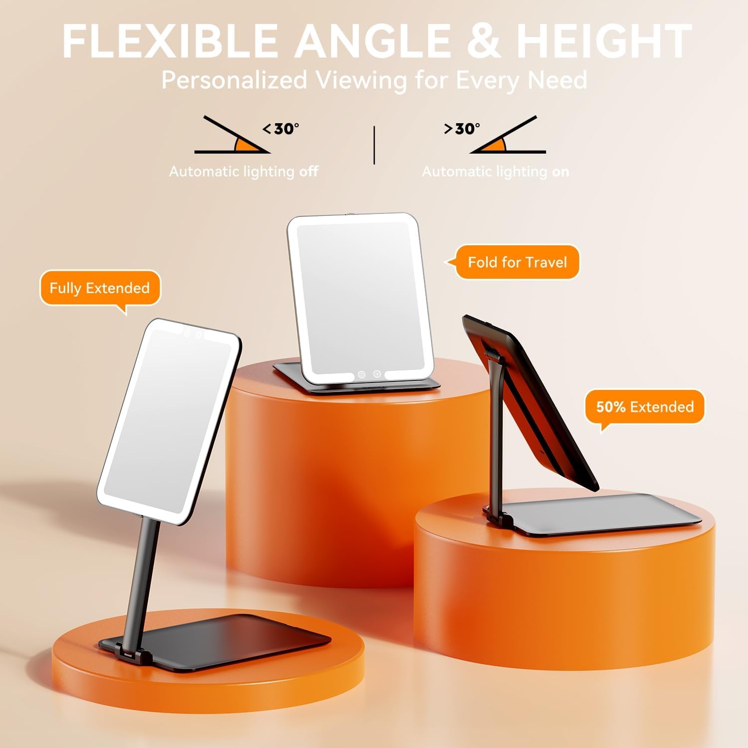 Auxmir Makeup Spiegel met LED Verlichting, Ultraslanke Opvouwbare Reisspiegel, Oplaadbare Cosmetica Spiegel met 3 Kleurmodi, Draagbare Scheerspiegel voor Thuis, Onderweg, Vakantie, Zwart