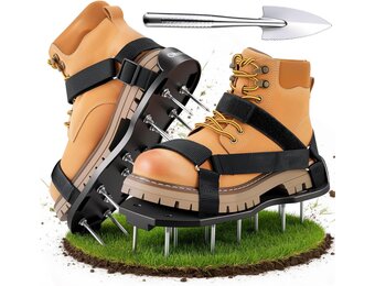 Ohuhu Gazonbeluchter schoenen met roestvrijstalen schep, gratis installatie beluchtschoen met haak & lus riemen, zware eenheidsmaat-fits-All Spiked beluchtingssandalen voor tuin gras gazon