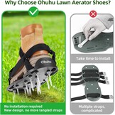 Ohuhu Gazonbeluchter schoenen met roestvrijstalen schep, gratis installatie beluchtschoen met haak & lus riemen, zware eenheidsmaat-fits-All Spiked beluchtingssandalen voor tuin gras gazon