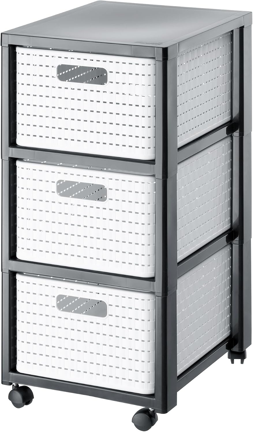 Rotho Country Rolcontainer met 3 lades in rotanlook, Kunststof (PP) BPA-vrij, wit, 3 x A4/18l (37.5 x 32.5 x 71.2 cm)