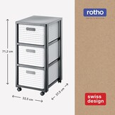 Rotho Country Rolcontainer met 3 lades in rotanlook, Kunststof (PP) BPA-vrij, wit, 3 x A4/18l (37.5 x 32.5 x 71.2 cm)