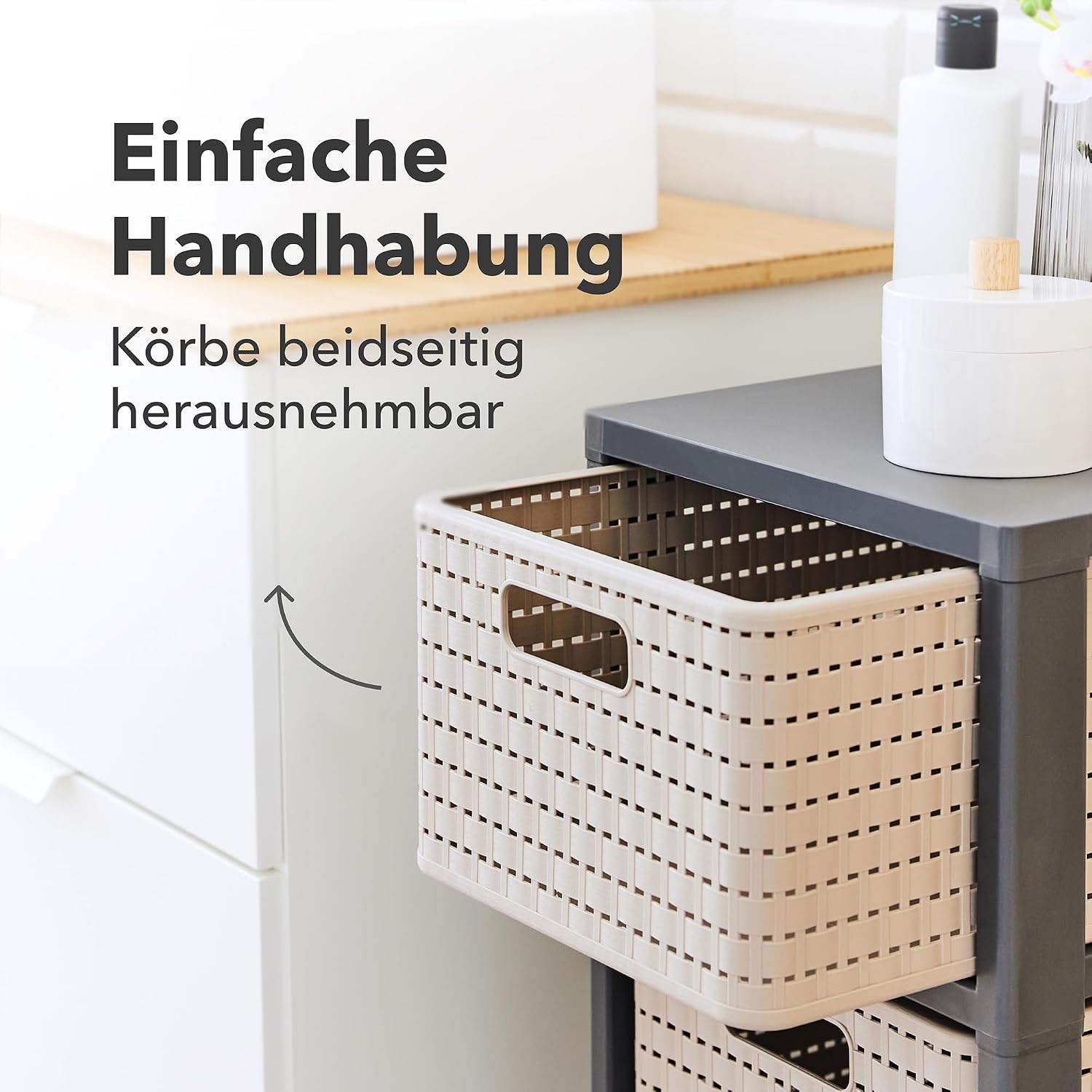 Rotho Country Rolcontainer met 3 lades in rotanlook, Kunststof (PP) BPA-vrij, wit, 3 x A4/18l (37.5 x 32.5 x 71.2 cm)
