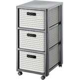 Rotho Country Rolcontainer met 3 lades in rotanlook, Kunststof (PP) BPA-vrij, wit, 3 x A4/18l (37.5 x 32.5 x 71.2 cm)