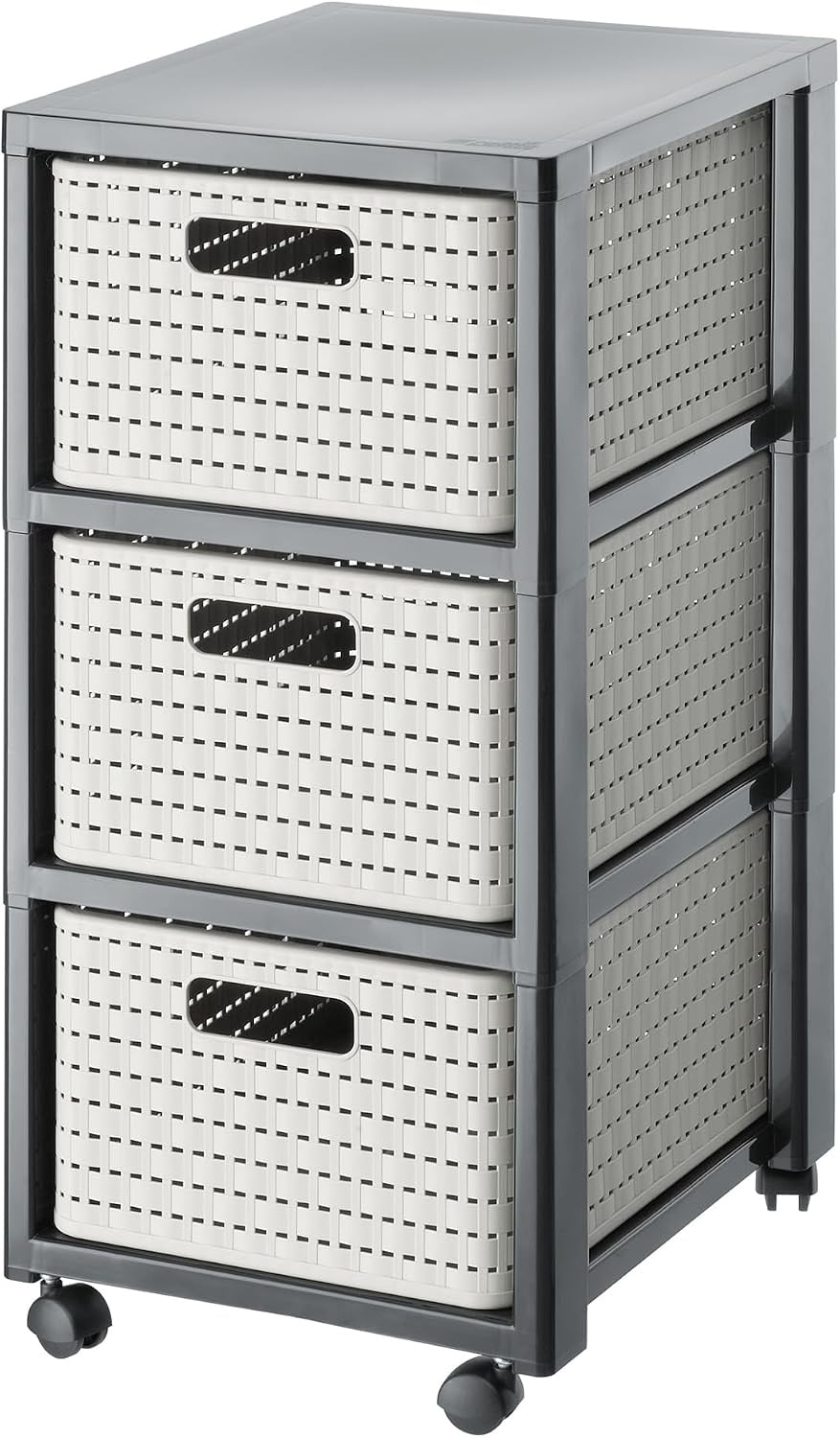 Rotho Country Rolcontainer met 3 lades in rotanlook, Kunststof (PP) BPA-vrij, wit, 3 x A4/18l (37.5 x 32.5 x 71.2 cm)