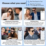 Slimme bril, Luckits AI Bluetooth-bril met luidspreker, 115 talen, AI-vertaler-accenten, realtime vertaling, UV-bescherming, gepolariseerde lens, zonnebril, bril voor mannen en vrouwen, gaming