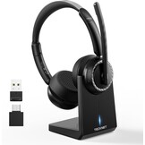 TECKNET V5.3 Bluetooth-headset met microfoon, draadloze headset met AI ruisonderdrukkende microfoon, laadstation, USB-dongle, 55+ uur accu, oplaadbare on-ear hoofdtelefoon voor kantoor, thuis