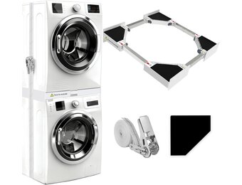 NIUXX Universele set voor wasmachine en droger met rateltouw, universeel tussenframe voor wasmachine en droger, verstelbare maat (46-66 cm) - Maat Kit de apilamiento de tamaño ajustable