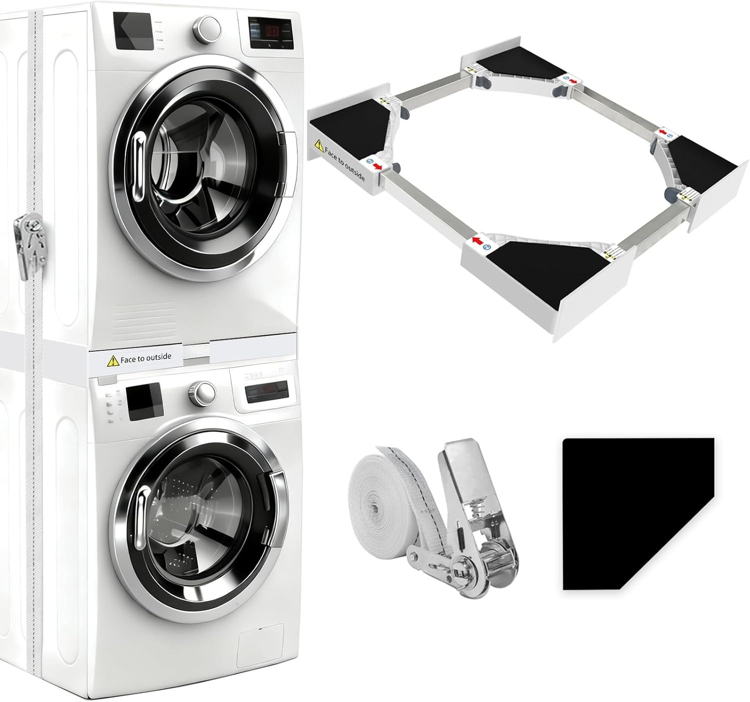 NIUXX Universele set voor wasmachine en droger met rateltouw, universeel tussenframe voor wasmachine en droger, verstelbare maat (46-66 cm) - Maat Kit de apilamiento de tamaño ajustable