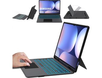 ROOFEI Galaxy Tab S10Ultra/S9 hoes met toetsenbord QWERTZ - afneembaar toetsenbord met touchpad - 7-kleurige verlichting, toetsenbordhoes voor 14,6 inch Samsung Tab S10 2024/S9