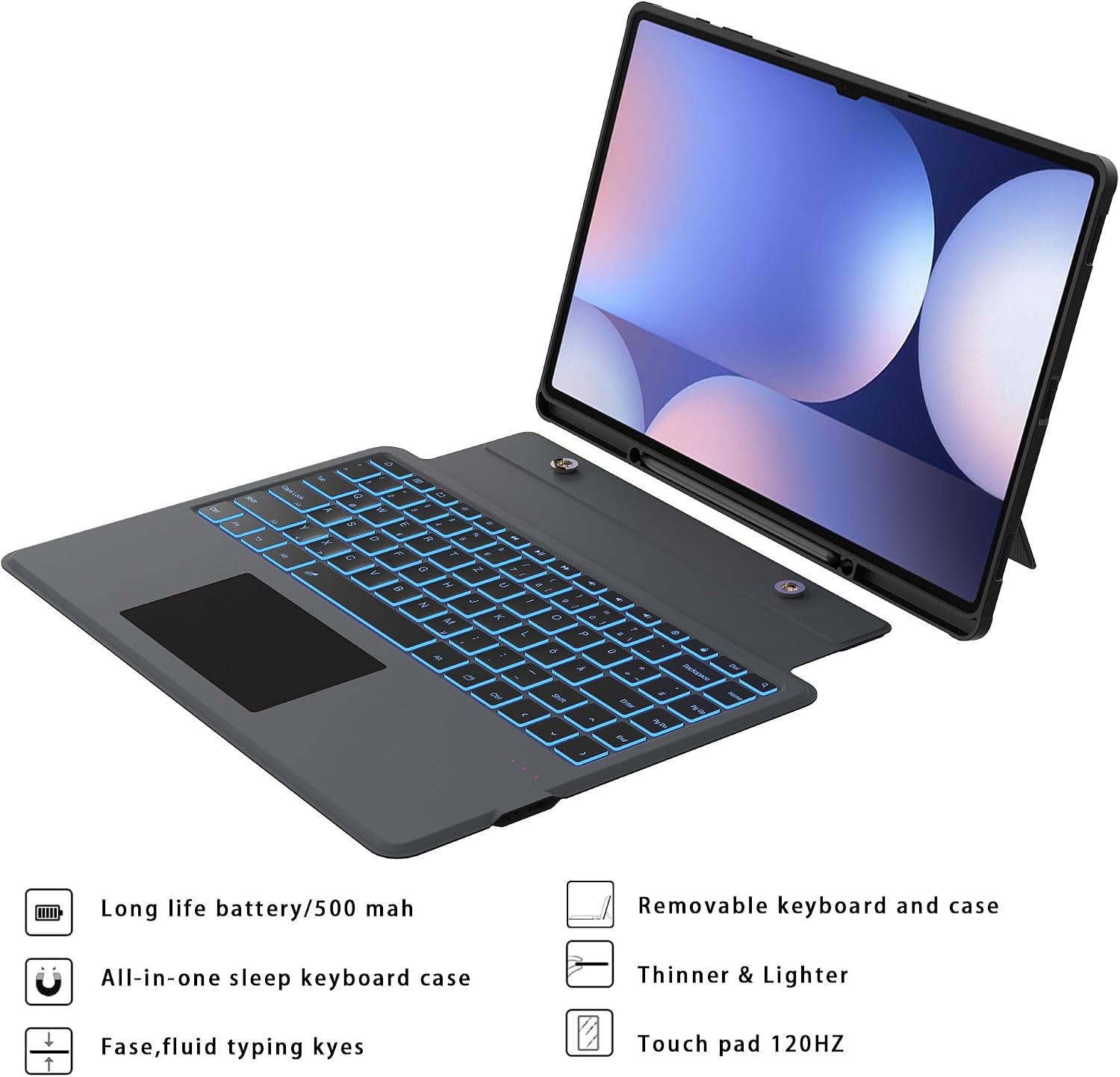 ROOFEI Galaxy Tab S10Ultra/S9 hoes met toetsenbord QWERTZ - afneembaar toetsenbord met touchpad - 7-kleurige verlichting, toetsenbordhoes voor 14,6 inch Samsung Tab S10 2024/S9