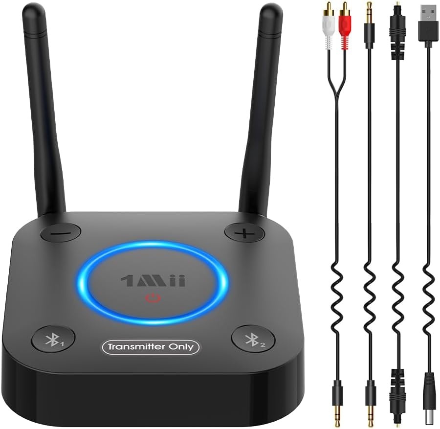 1Mii B06TX Bluetooth-Zender voor Tv, aptX HD/LL, Dual Link, 2 Koptelefoons