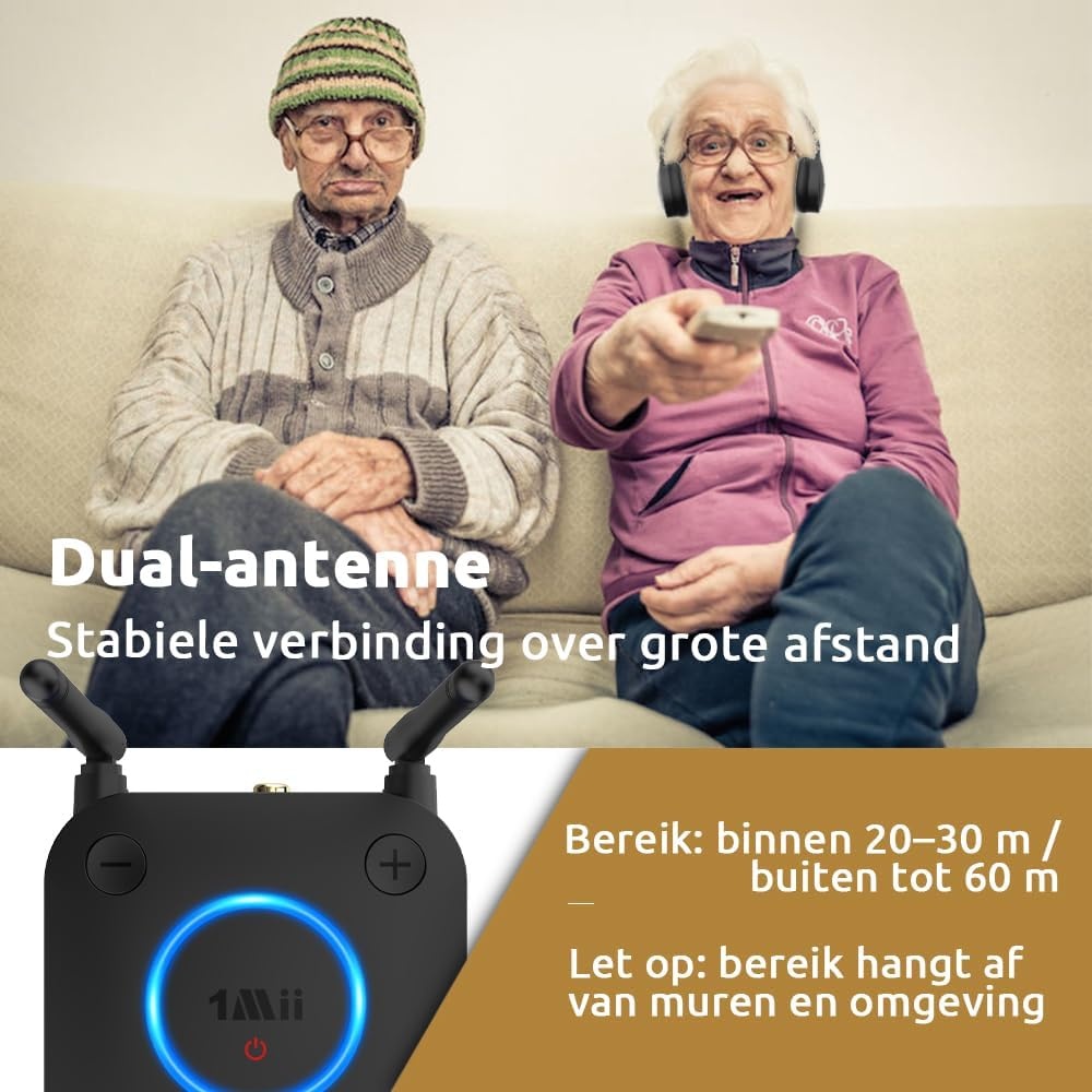 1Mii B06TX Bluetooth-Zender voor Tv, aptX HD/LL, Dual Link, 2 Koptelefoons