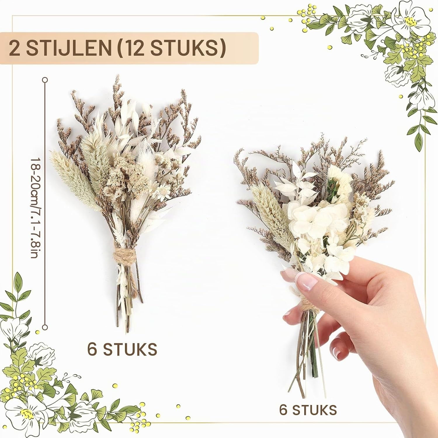 12 stuks mini-boeket gedroogde bloemen, mini-boeket, gedroogde bloemen, natuurlijke gedroogde bloemen, decoratie met steel, voor doe-het-zelf, foto, fotografie, rekwisieten, vaas, bruiloft